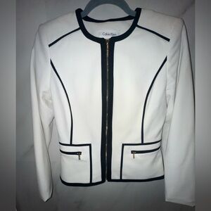 Calvin Klein Women's White Blazer with Black Trim